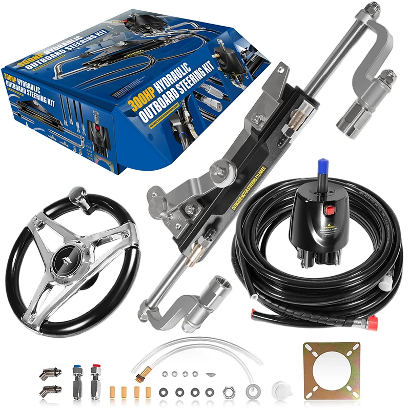 

300HP Outboard Hydraulic Steering System for Boats, for Yamaha/Honda/Suzuki/Mercury With 13" Steering Wheel, Helm Pump, Cylinder