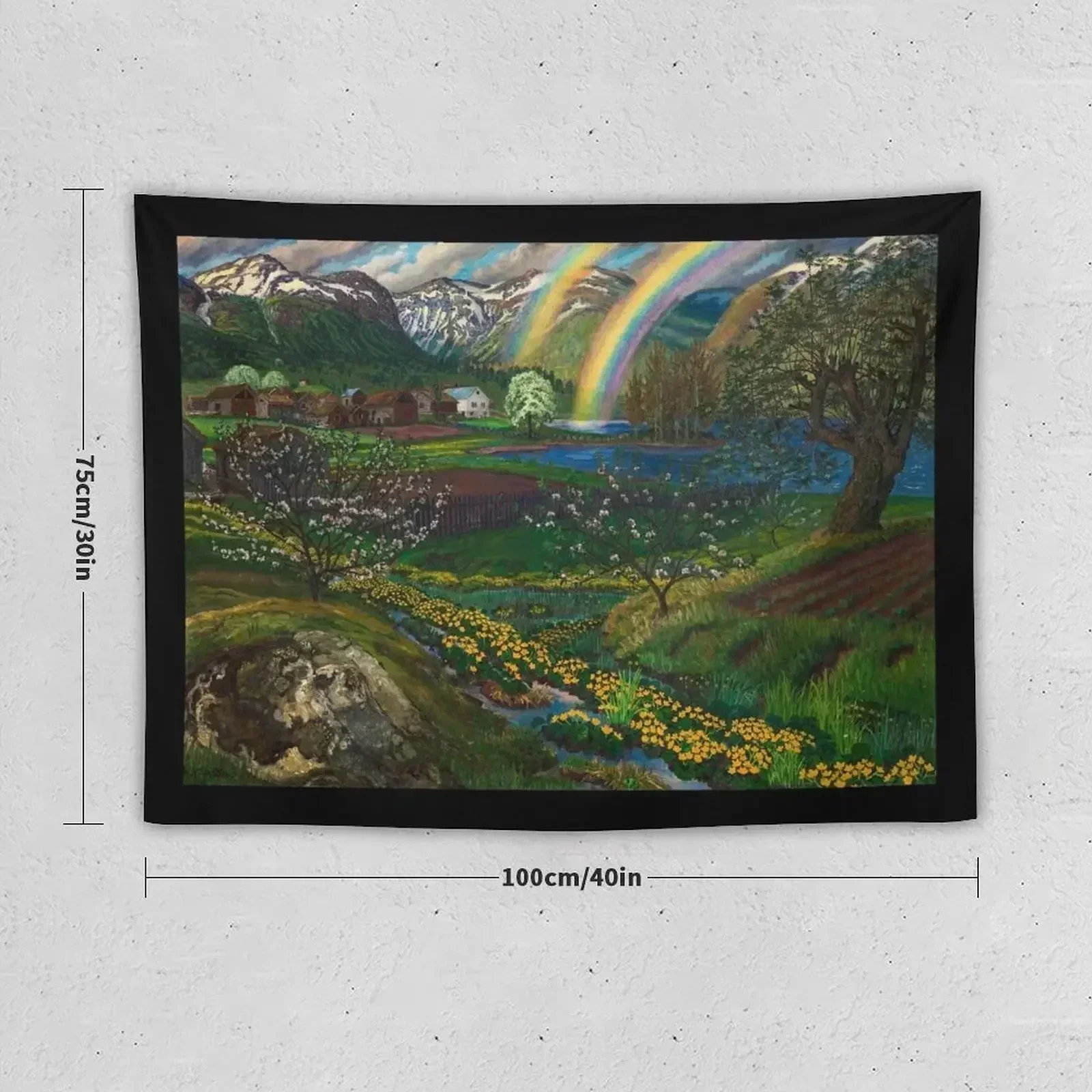 Marsh Marigolds and Double Rainbow, 1918 by Nikolai Astrup Tapestry Decoration Aesthetic Wallpaper Home Decorating Tapestry