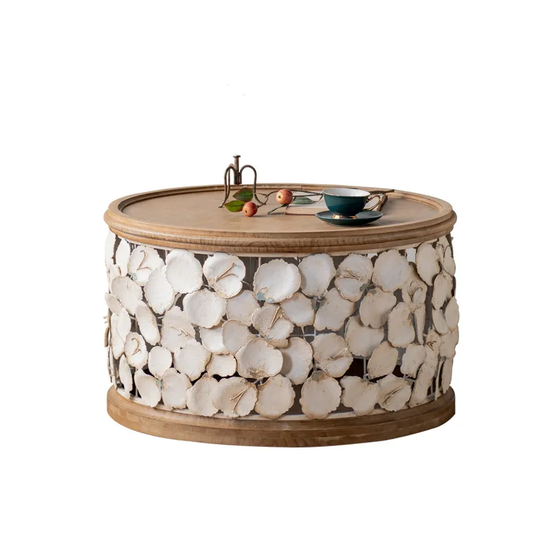 

White retro petal small round table, wrought iron balcony casual coffee table creative milk tea