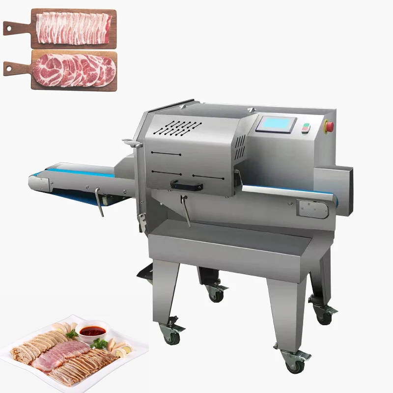 Automatic 500-600KG/H Sliced Pork Beef Cutting Processing Machinery Block Steak Meats Slicer Cooked Meat Slicing Machine