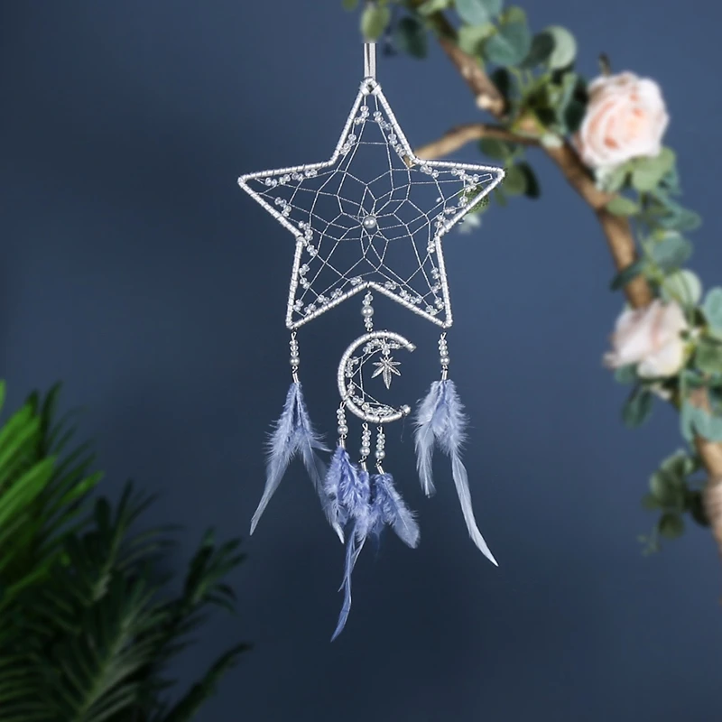 Sliver Star Feathers Dream Catcher Bedroom Decor Wind Chimes Window Hangings Handmade Ornaments Wall Pendants For Girls Giftls
