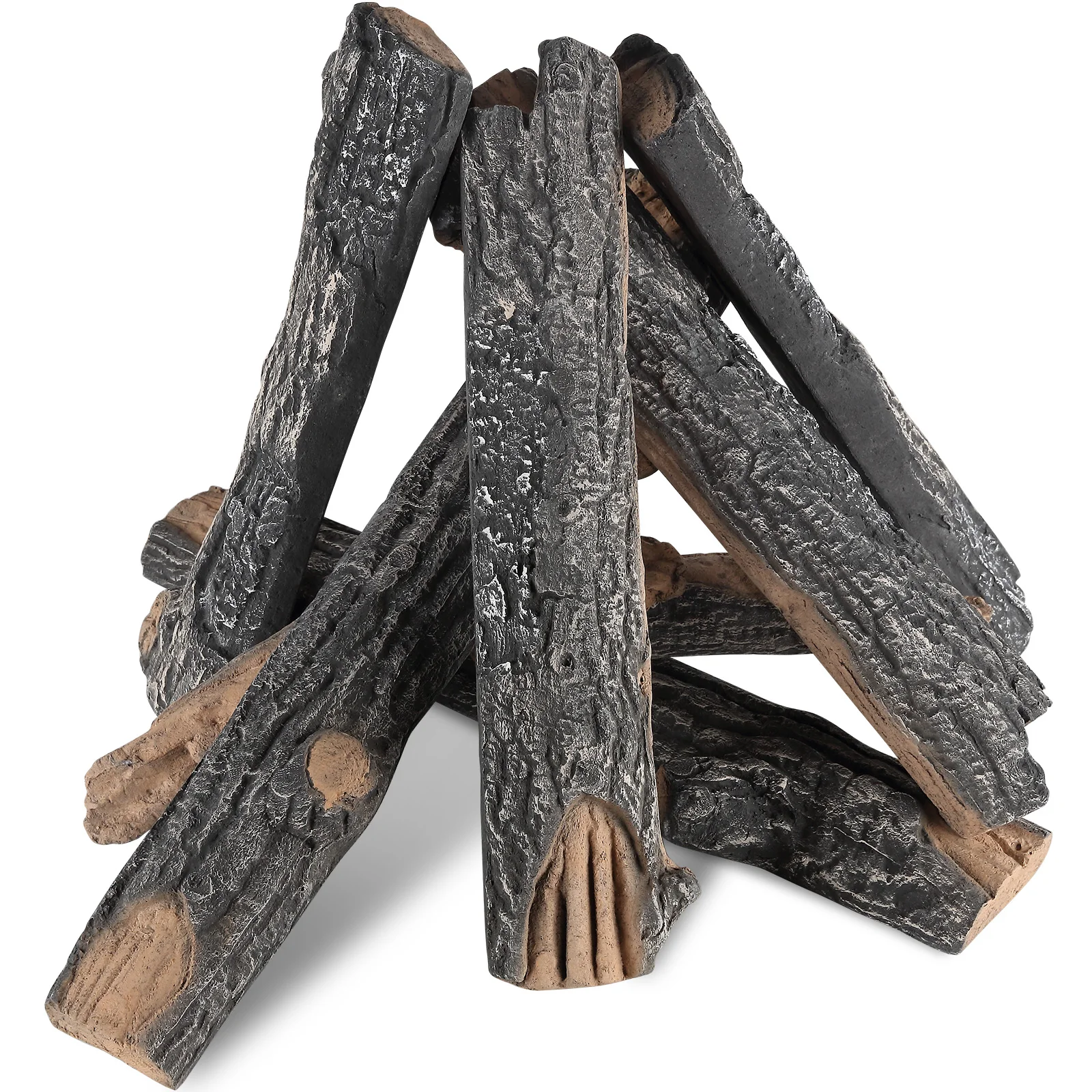 VEVOR 6/8/10Pcs Logs Gas Fireplace Ceramic Logs for Fire place Heat-Resistant Wood Log Stackable Wood Branches for Gas Fireplace