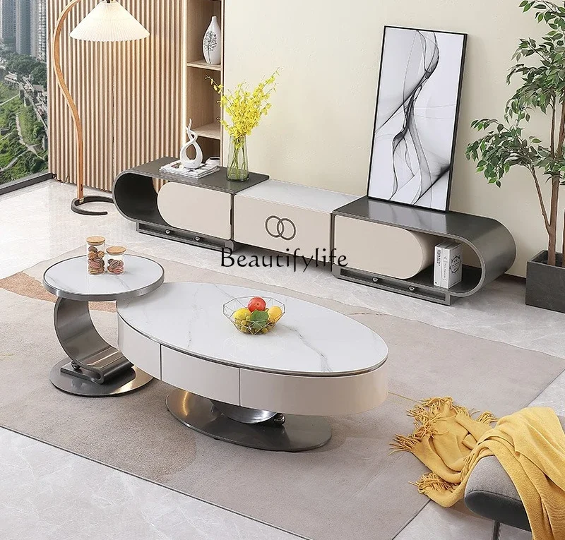

yj32 Italian light luxury minimalist modern oval marble coffee table high-end TV cabinet