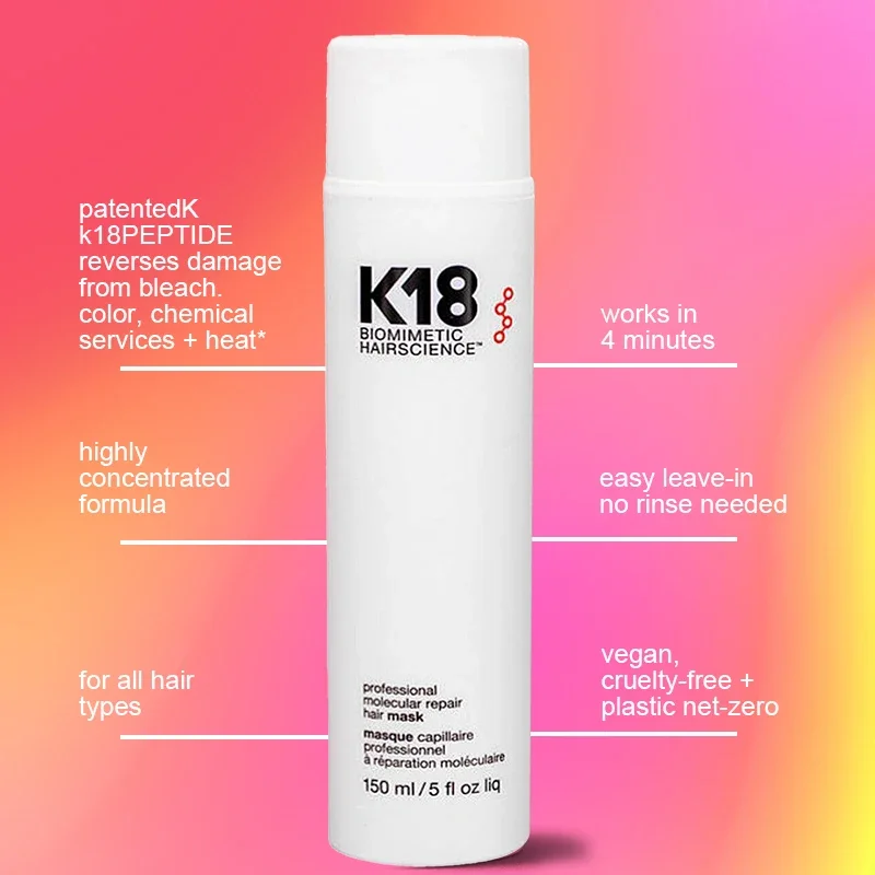 150ML K18 Leave-in Hair Mask Active Peptide Hair Care Dye Perm Damaged Frizz Ironing Damage Split Repair 4 minutes restore