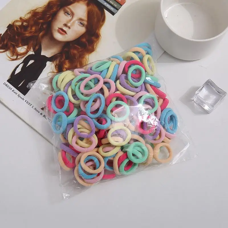 50/100Pcs Ealstic Basic Nylon Hair Ties For Girls Colorful Ponytail Hold Scrunchie Rubber Band Kid Fashion Hair Band Accessories