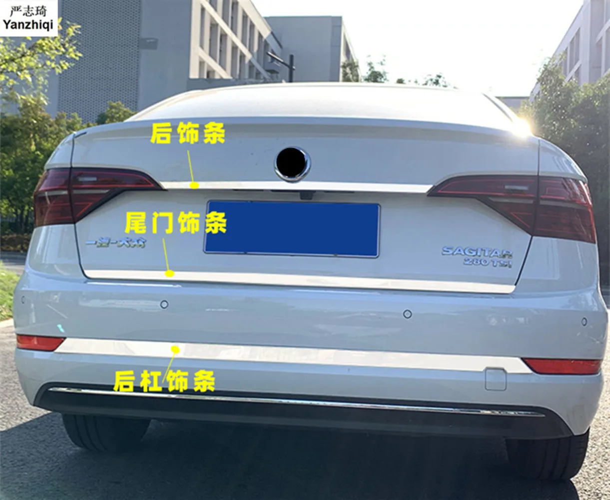 Stainless steel Trunk trim strip Tail door trim Rear bumper Decorative bright strip for 2019 Volkswagen VW JETTA 7 MK7