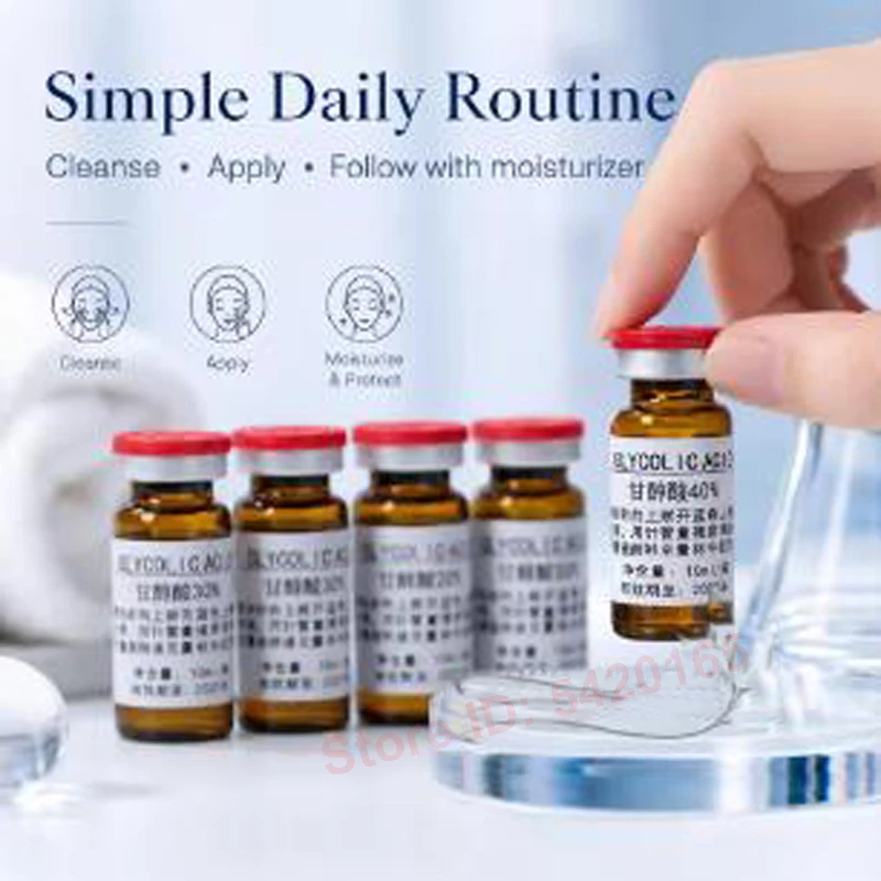 10ml 70% Glycolic Acid AHA Facial Essence 20% 30% 40% Skin Texture Refining Exfoliating Solution For Dull Uneven Skin Care