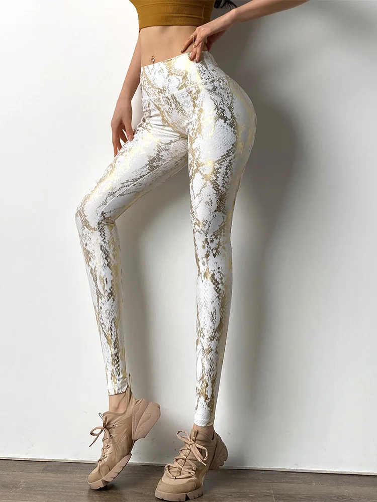 Snake Printed Yoga Pants Gilded Stretch Buttocks Sexy Casual Skinny Pants For Women High Waist Elastic Fitness Sporty Leggings