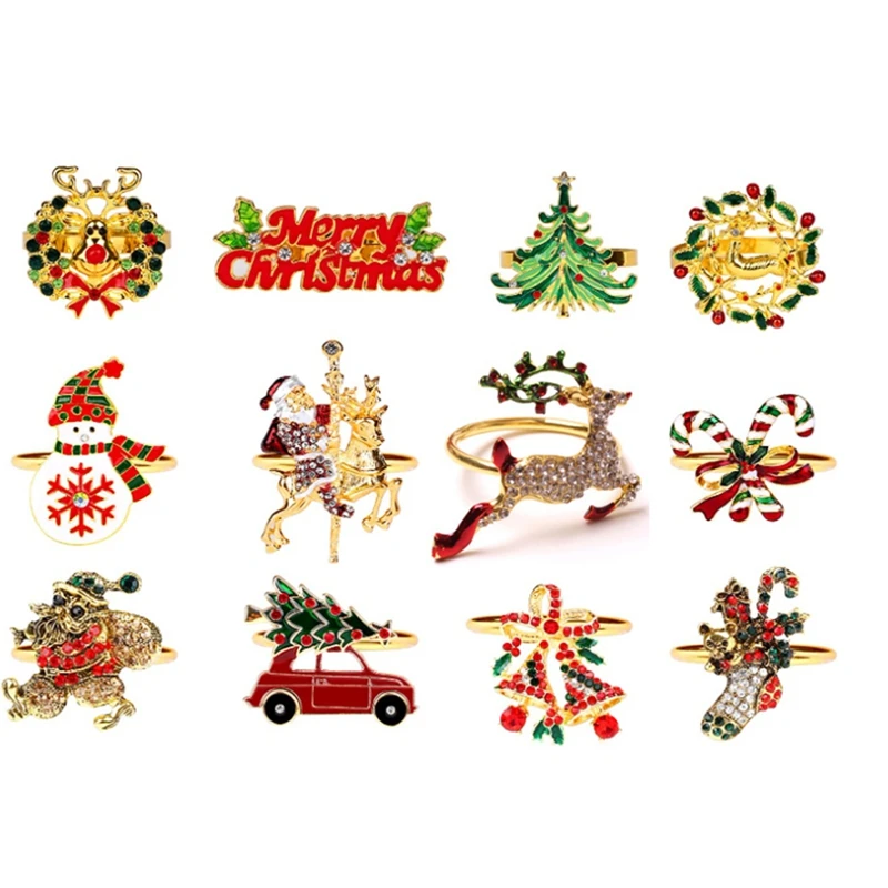 

12 Pieces Christmas Napkin Holder Ring Xmas Serviette Buckles Plated Metal Table Decor Holder