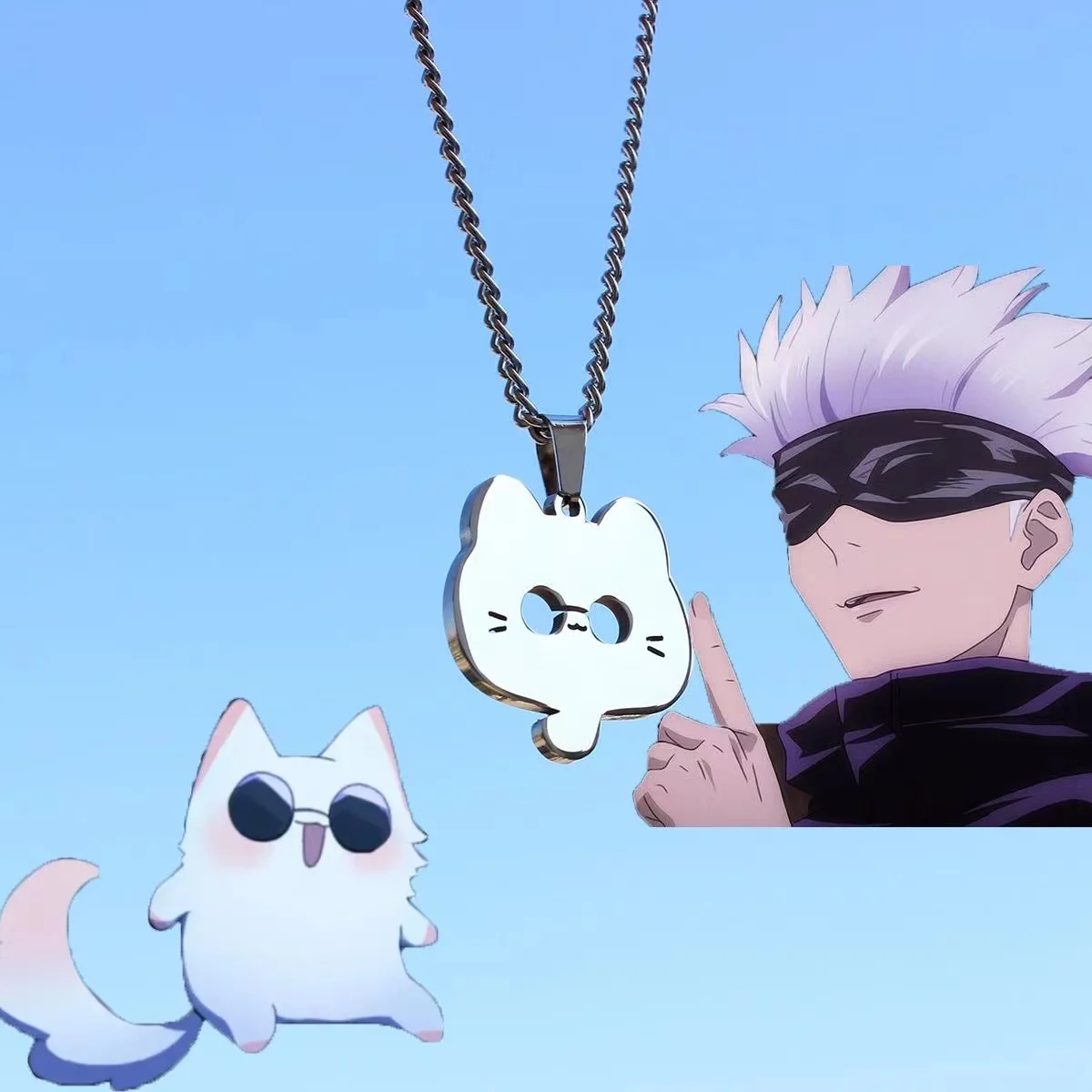 Jujutsu Kaisen Neko Gojo Satoru Necklace Satoru Cat Stainless Steel Pendants Anime Kawaii Creative Jewelry Fashion Fans Gift