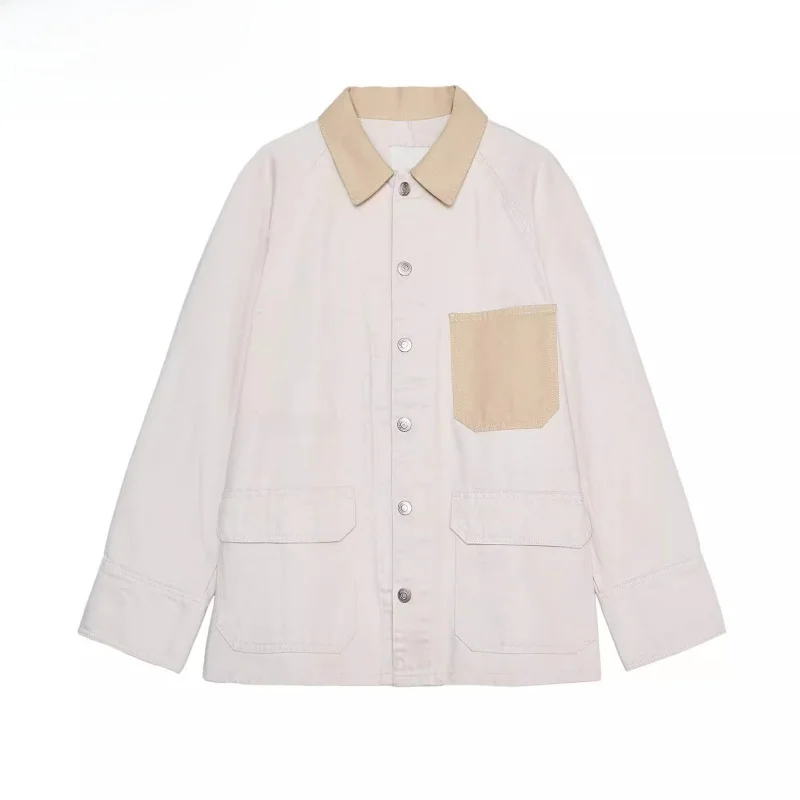 

New Summer Women's Long Sve Loose Coat with ket Color Blo Collar irt Faionable Versatile Outerwear Commute Sle