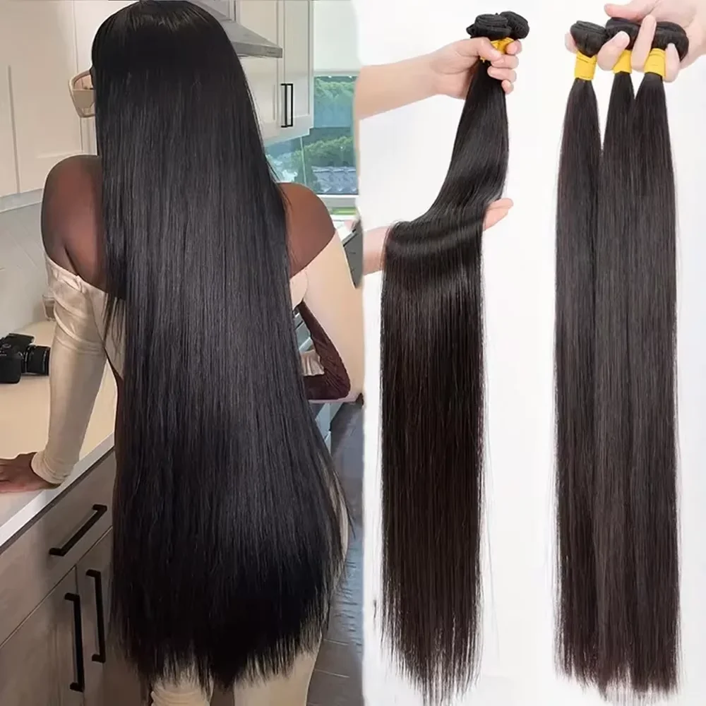 Knochenglatte Echthaar-Bündel, 1/3/4 Stück, Echthaar-Weave-Bündel, 40 Zoll, natürliche Farbe, Remy-Haarverlängerungen für Frauen