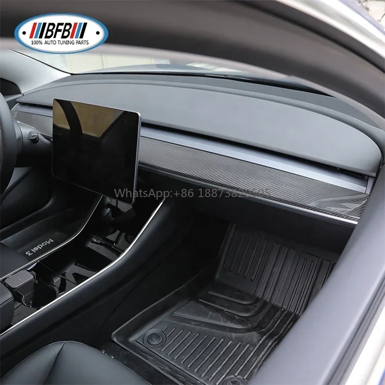 Real Carbon Fiber Dry Cover Accessories Center Console Interior Dashboard Panel For  Model 3 Y 2020up