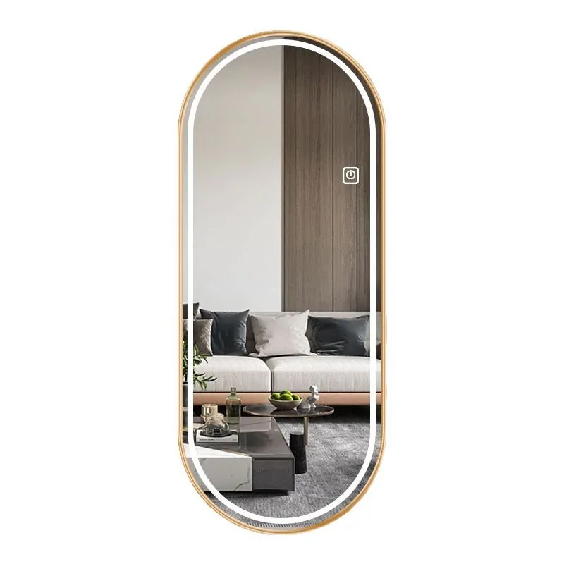 Specchio per tutto il corpo da 11,6 * 47 pollici Specchio per trucco con luce a LED intelligente Specchio lungo luminoso con struttura in metallo appeso alla parete