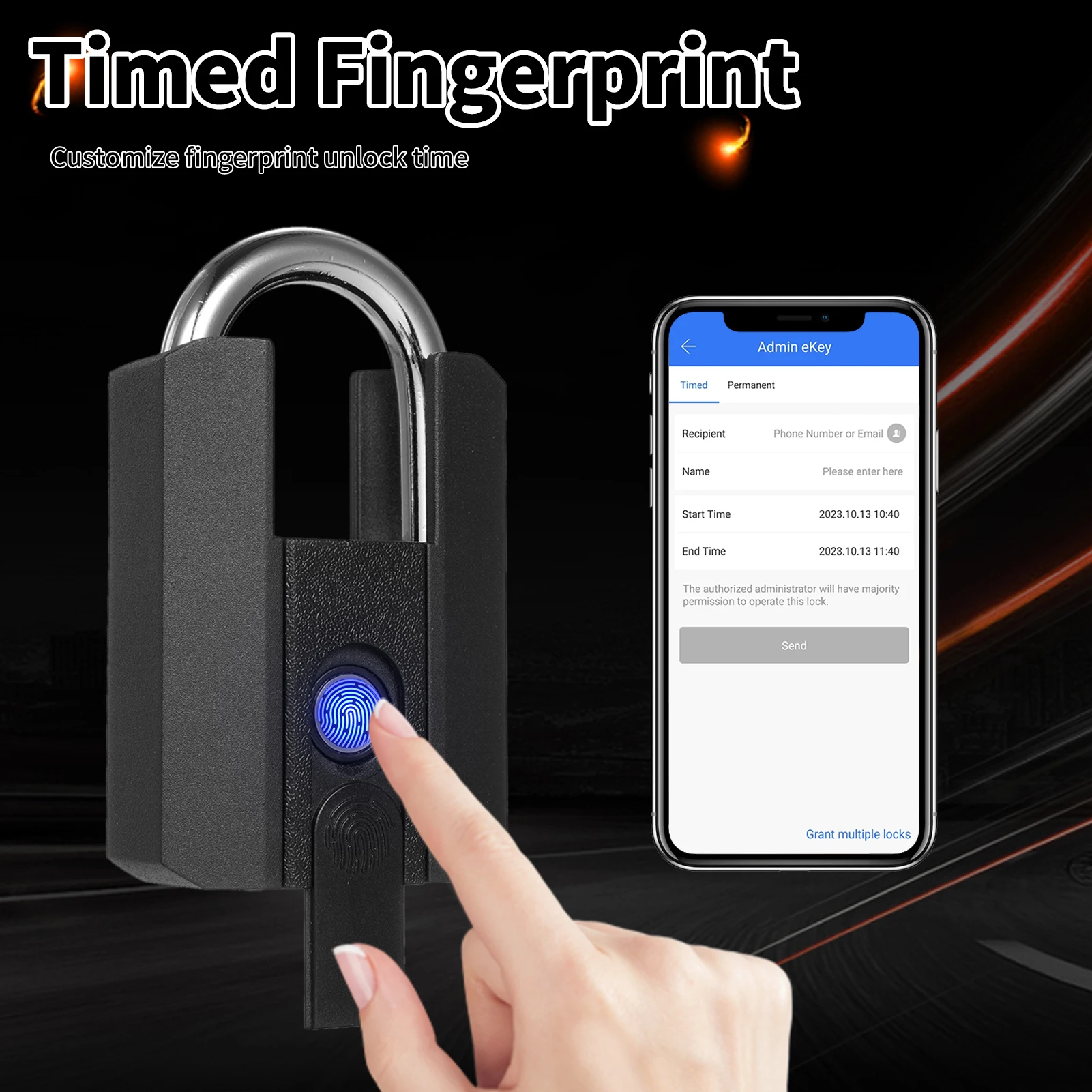 Heavy Duty Fingerprint Padlock with APP Waterproof Smart Lock with Key Warehouse Fence Outdoor Gate Rechargeable Smart Padlock