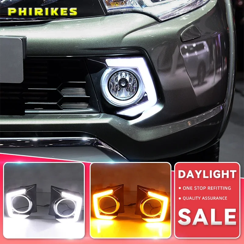

2 шт. автомобильные светодиодные дневные ходовые огни DRL для Mitsubishi Triton L200 2015 2016 2017 2018 с функцией затемнения противотуманные фары