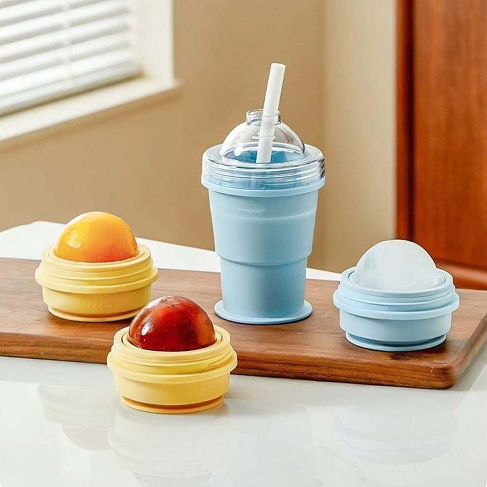 2 In 1 Foldable Ice Ball Drink Cup Built-In Ice Mold Ice Ball Maker Leak-Proof Easy Demolding Summer Kitchen-Gadgets