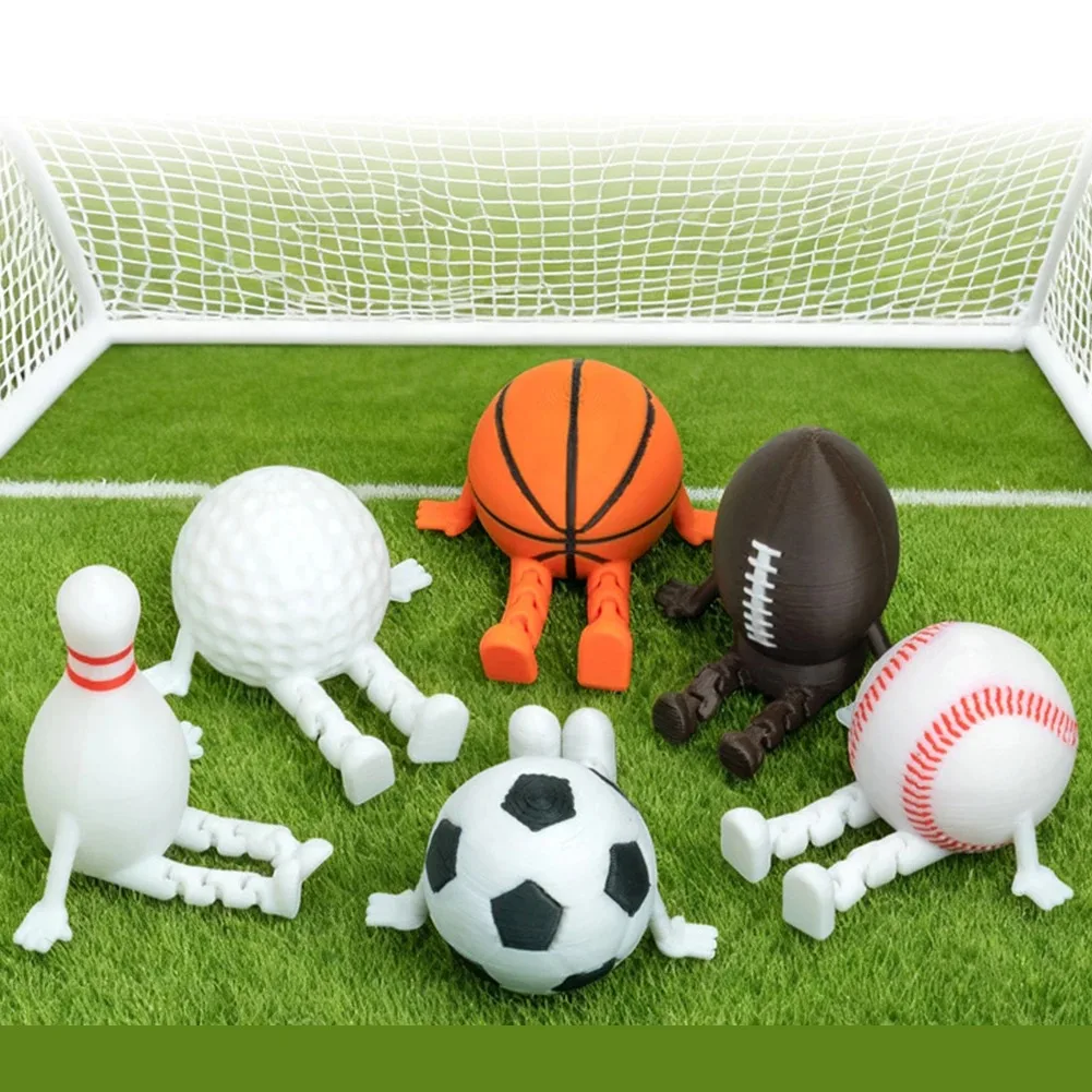 Creative 3D Printed Sports Ball Figurine, Movable Joint Desktop Ornament, Basketball Bowling Softball Model, Unique Decor Gift