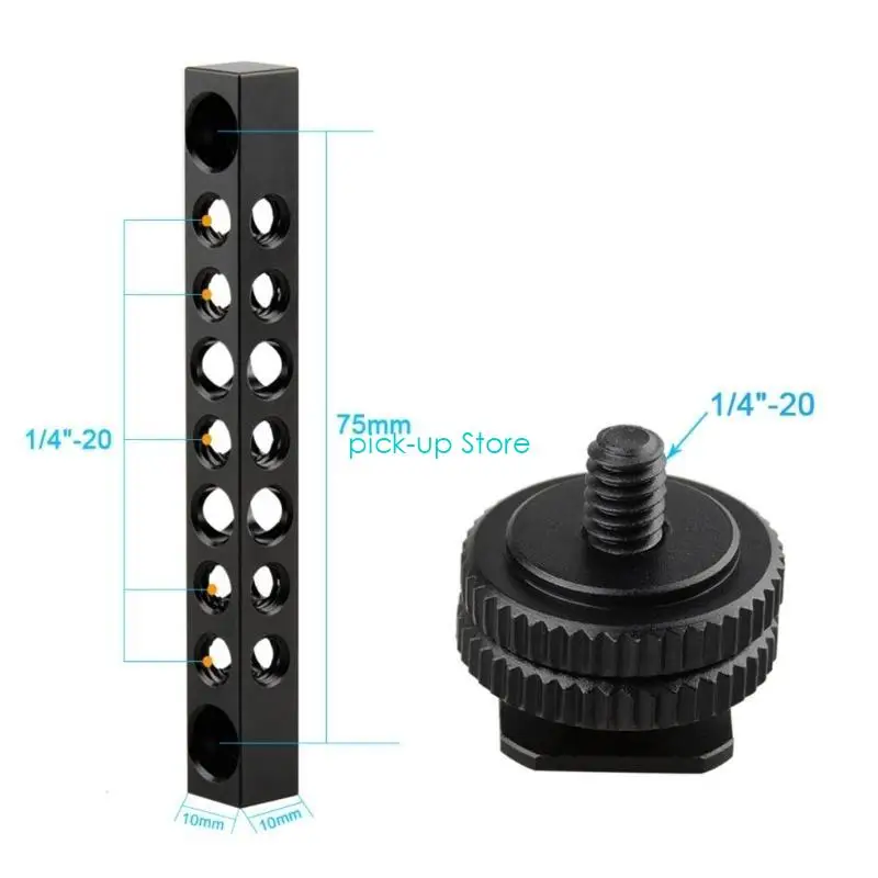 شريط الجبن الأسود من الألومنيوم Q5WA مع فتحة خيط 1/4-20 لشاشات محول الحذاء الساخن لشريط الجبن لمعدات التصوير الفوتوغرافي