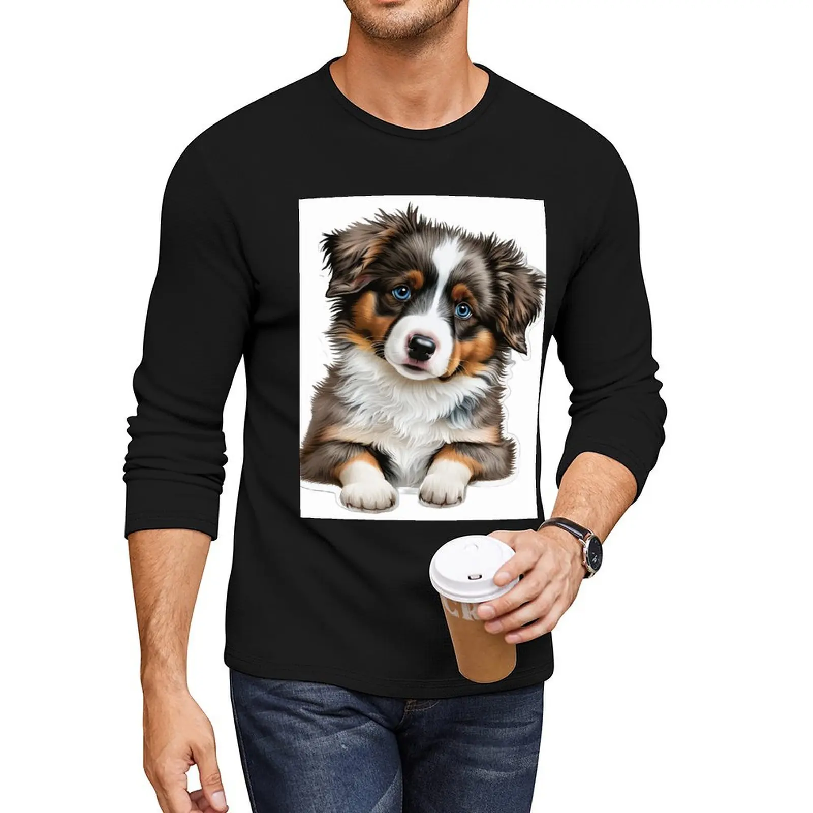 

Adorable Australian Shepard puppy Long T-Shirt anime vintage clothes animal print shirt for boys t-shirts man t shirts for men