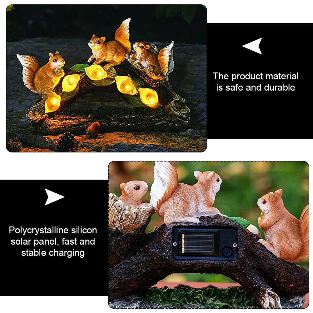 Solar Powered Resin Squirrel Lawn Lamp Garden Decorative Light Landscape Pathway Yard Adornment Creative Animal Design Energy