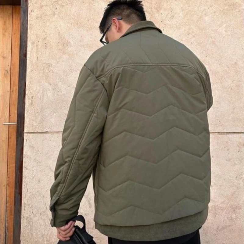 남성용 코듀로이 패널 슬림핏 코튼 패딩 재킷 칼라 레이어드 룩 겨울용 따뜻한 두꺼운 코트