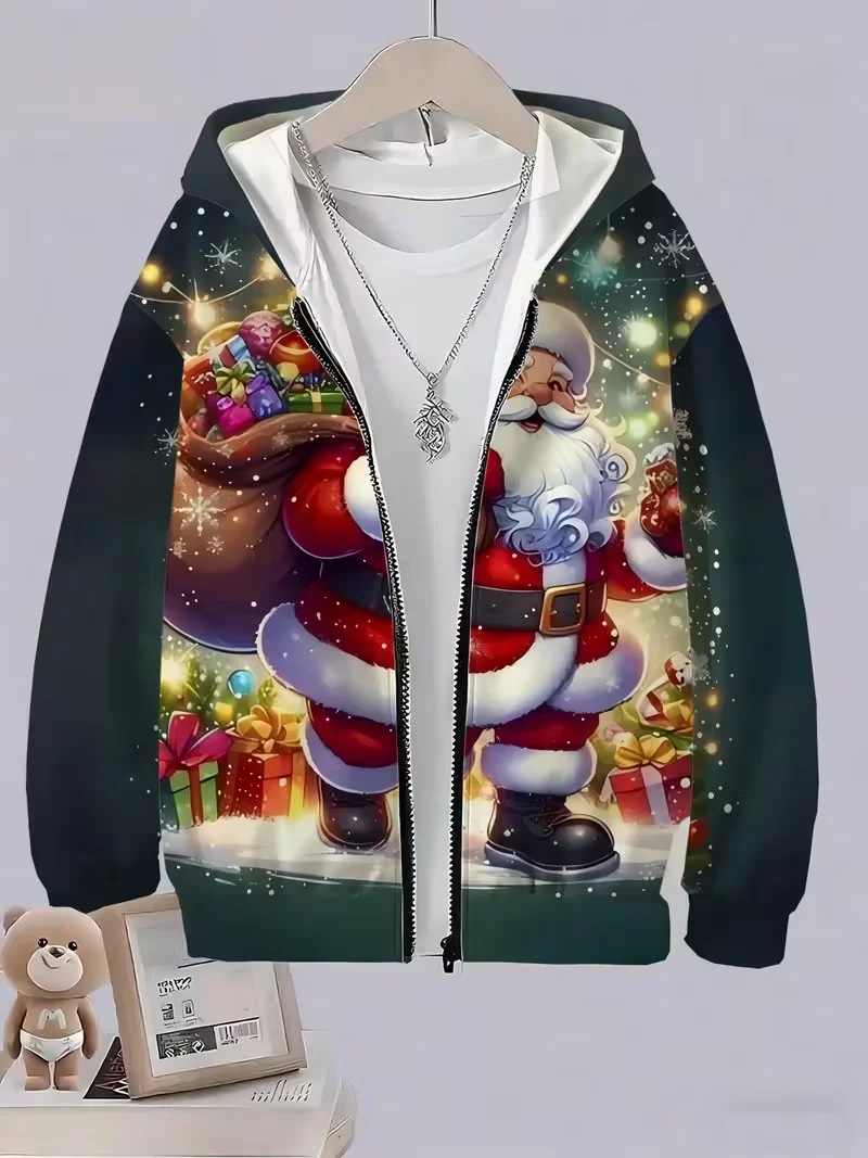 عيد الميلاد زمم هوديي سانتا كلوز البلوز البلوز لحفلات عطلة عيد الميلاد الملابس هدية المرأة زمم الاطفال هوديي