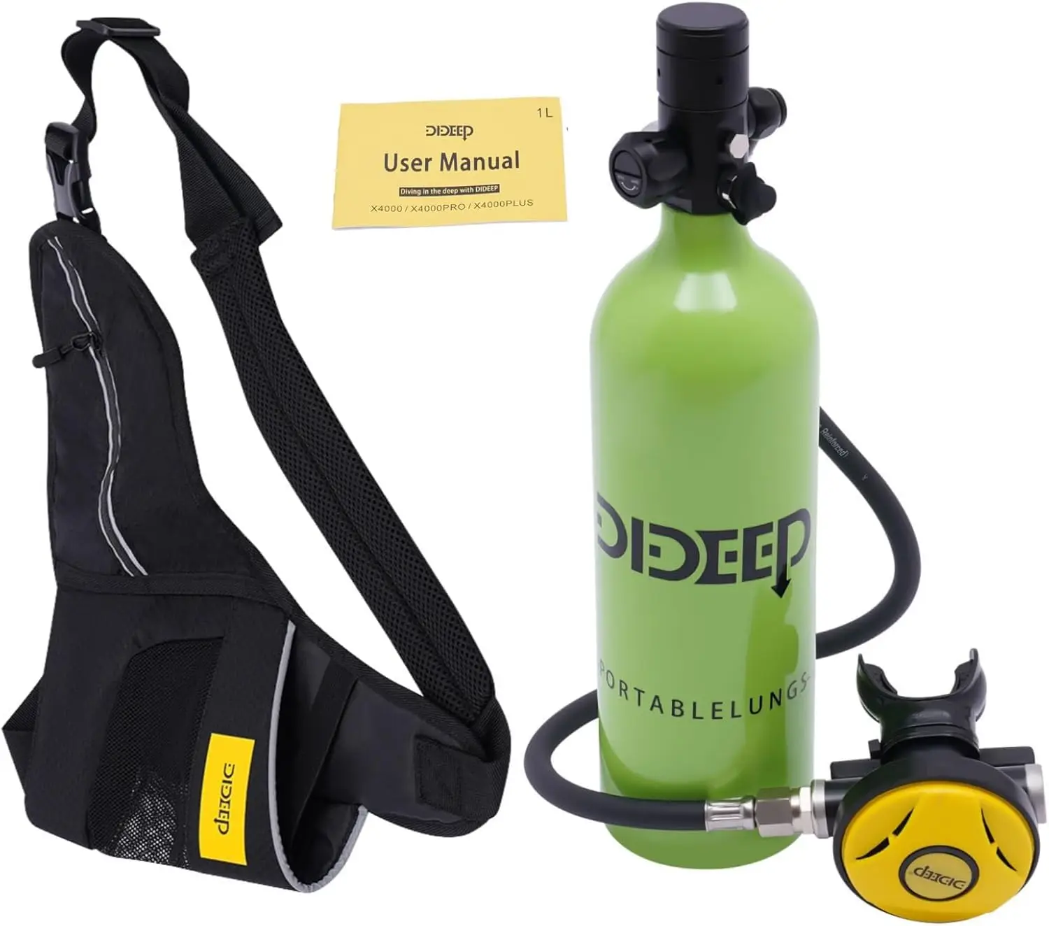 Compact 1L Refillable Scuba Tank, 15-20 Minute Air Supply, Lightweight 5.51lbs Portable Underwater Breathing Bottle for Backup Emergency Rescue, Exploration & Snorkeling