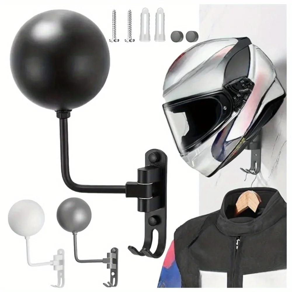 

Wall Mounted Helmet Rack 180° Rotating Stainless Steel & Aluminum Hook for Bike Motorcycle Helmets Display Shelf