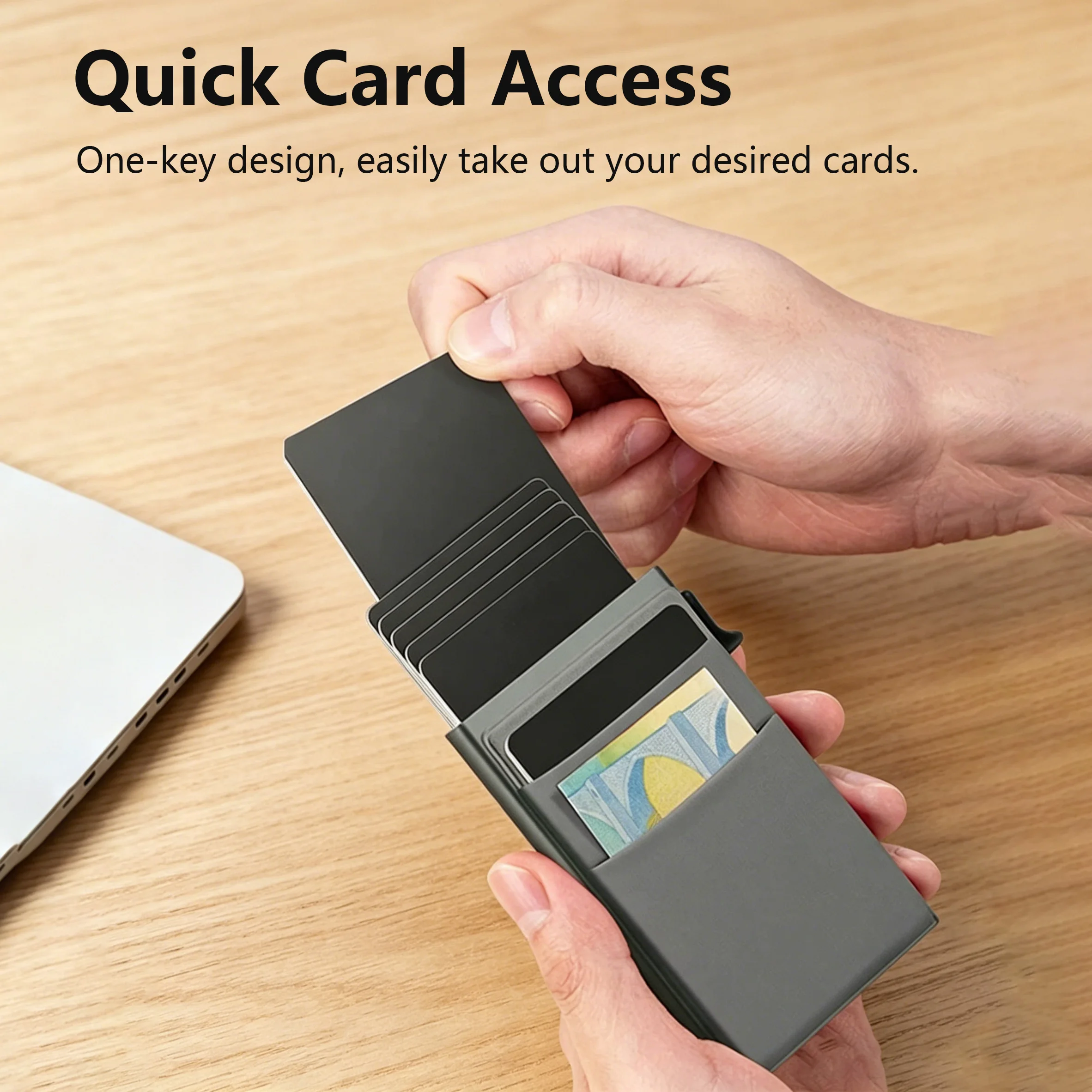 BUYLEMO Automatic Pop-up Aluminum Card Holder, Slim Business Card Storage Case, Unisex for Men and Women