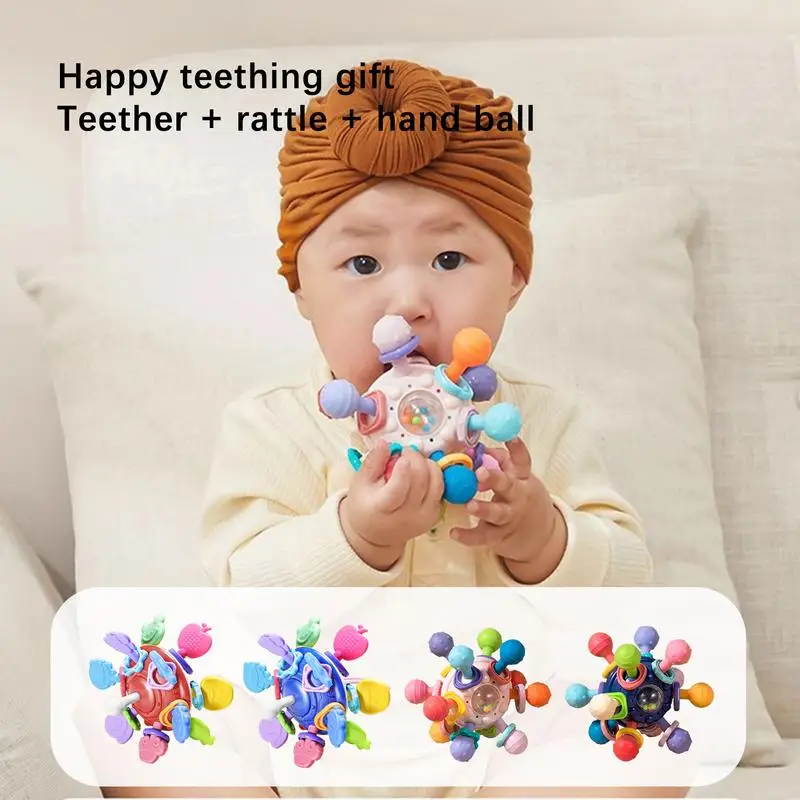 

0-12 Months Baby Sensory Rattle Teether Grasping Activity Development Toys Soft Silicone Teething Montessori Toy For Babies Gift