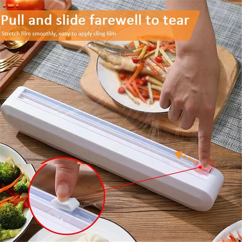 Household Cling Film Cutter Kitchen Food Wrap Dispenser Cutter Cling Film Wrap Dispenser Sharp Cutter Storage Kitchen Tool