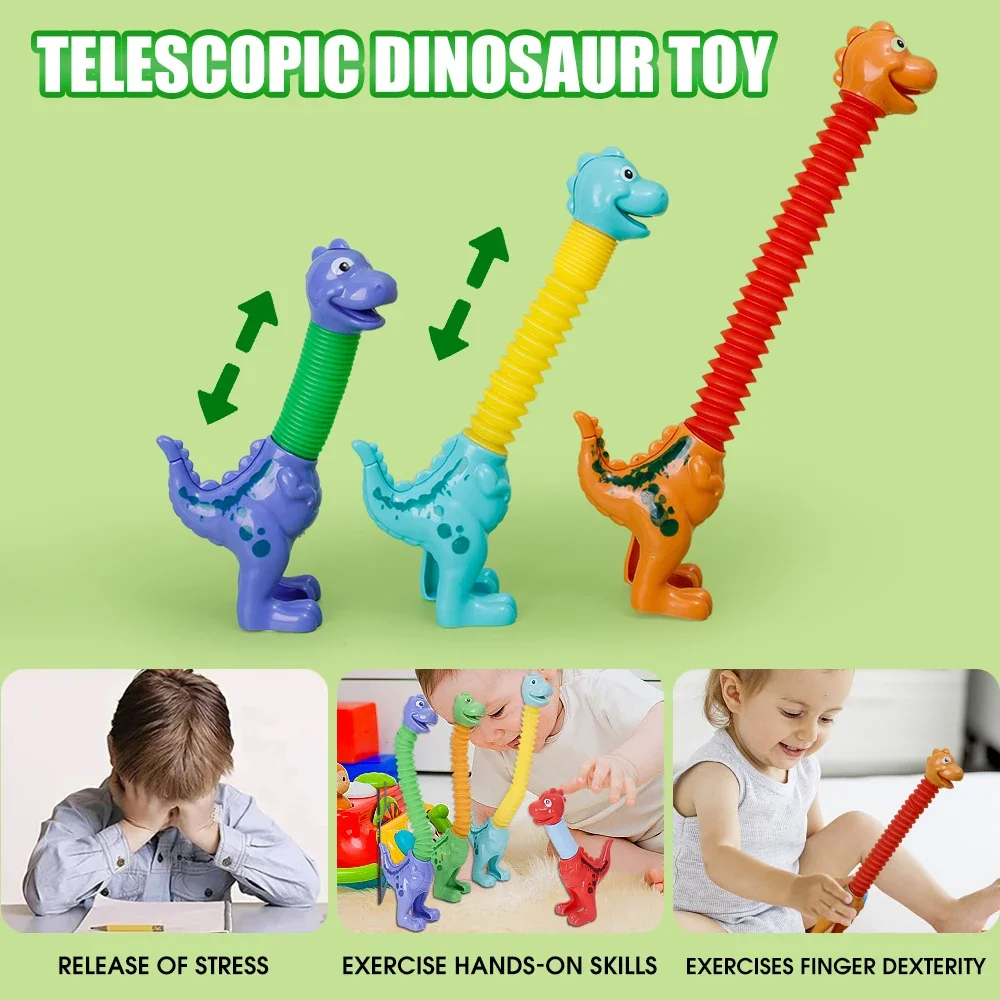 Variable Fun Cartoon Dinosaur Telescopic Tube Toys Kids Puzzle Stretch Colored Dinosaur Toy DIY Telescopic Stress Relief Toys