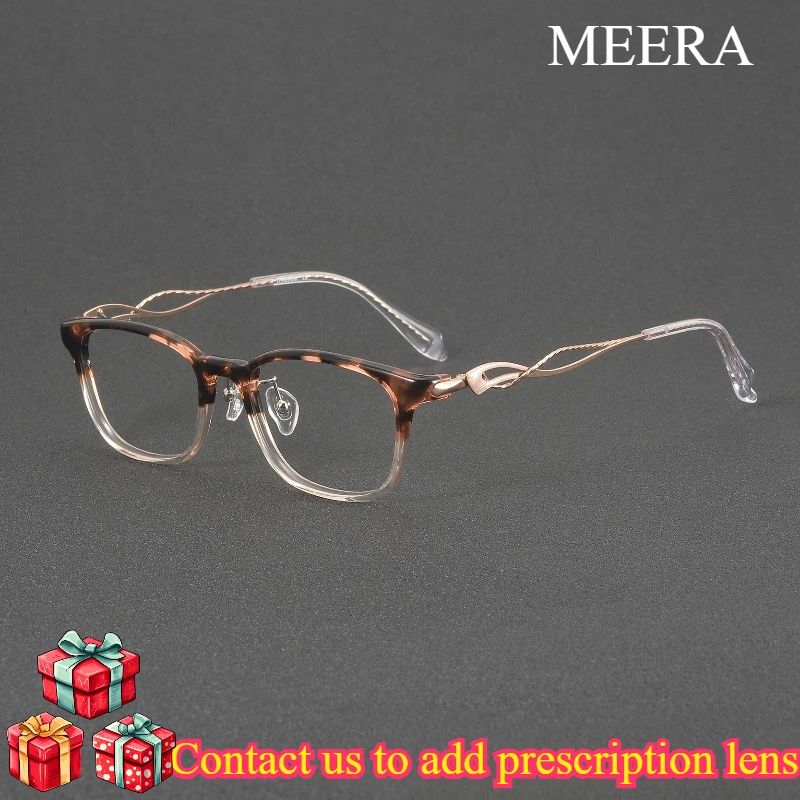 Fashion Retro Elegant Gradient Dark Brown Silver Acetate Square Glasses Frames Lightweight Twisted Titanium Arms for Daily Wear