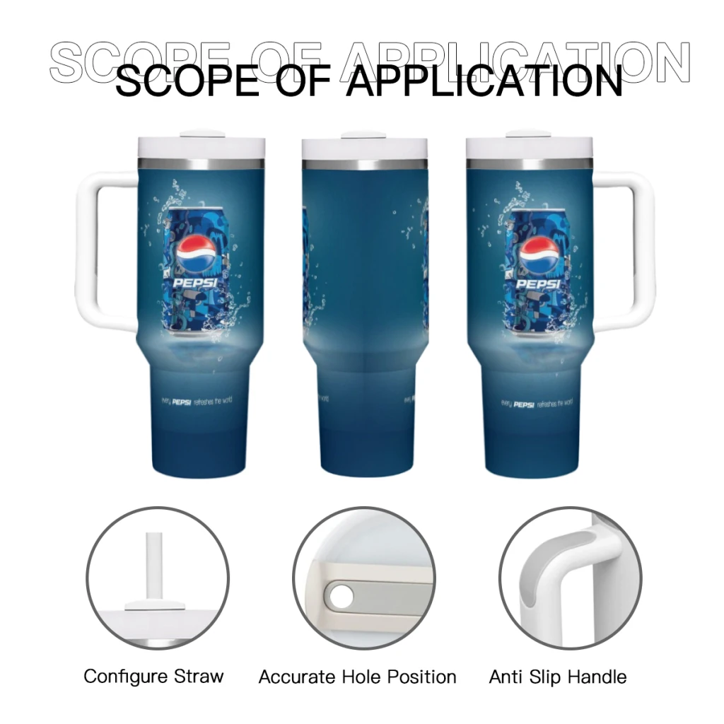 P-Pepsi 40 Oz Ultimate Tumbler with Handle and Straw Vacuum Insulated Tumbler with Straw and Lid Stainless Steel Travel Mug