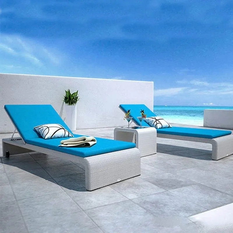 Outdoor pool lounge chairs rattan waterproof sunscreen beach chairs courtyard garden balcony