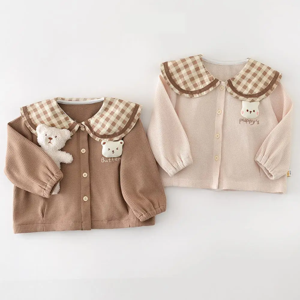 2026 Spring New Baby Girl Long Sleeve Coat Cotton Infant Casual Tops Girls Cute Lapel Cartoon Cardigan Toddler Clothes