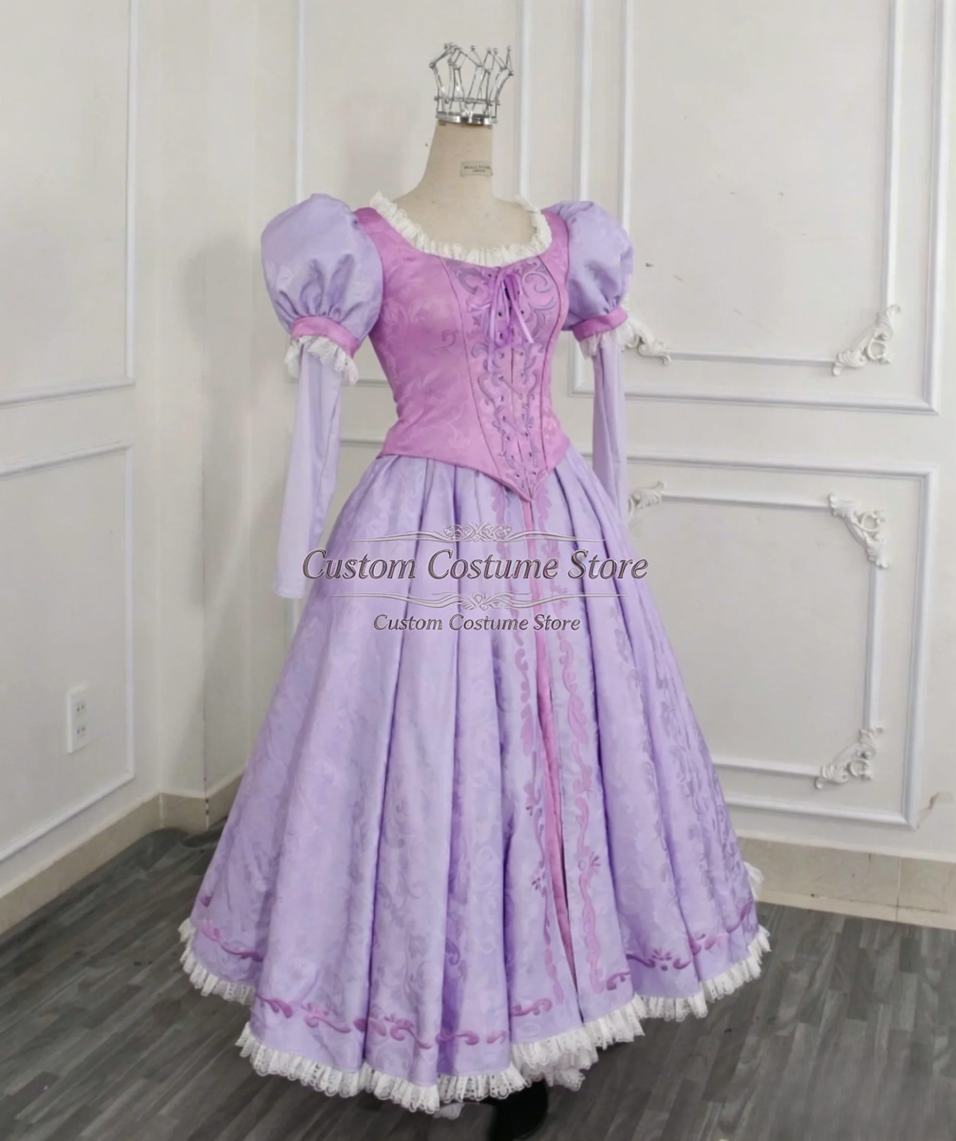 Fliederfarbenes, knöchellanges Kostüm, Feen-Abendkleid, formelle Kleider, Korsett, lange Ärmel, viktorianisches Ballkleid aus dem Bürgerkrieg, Cosplay, maßgeschneidert