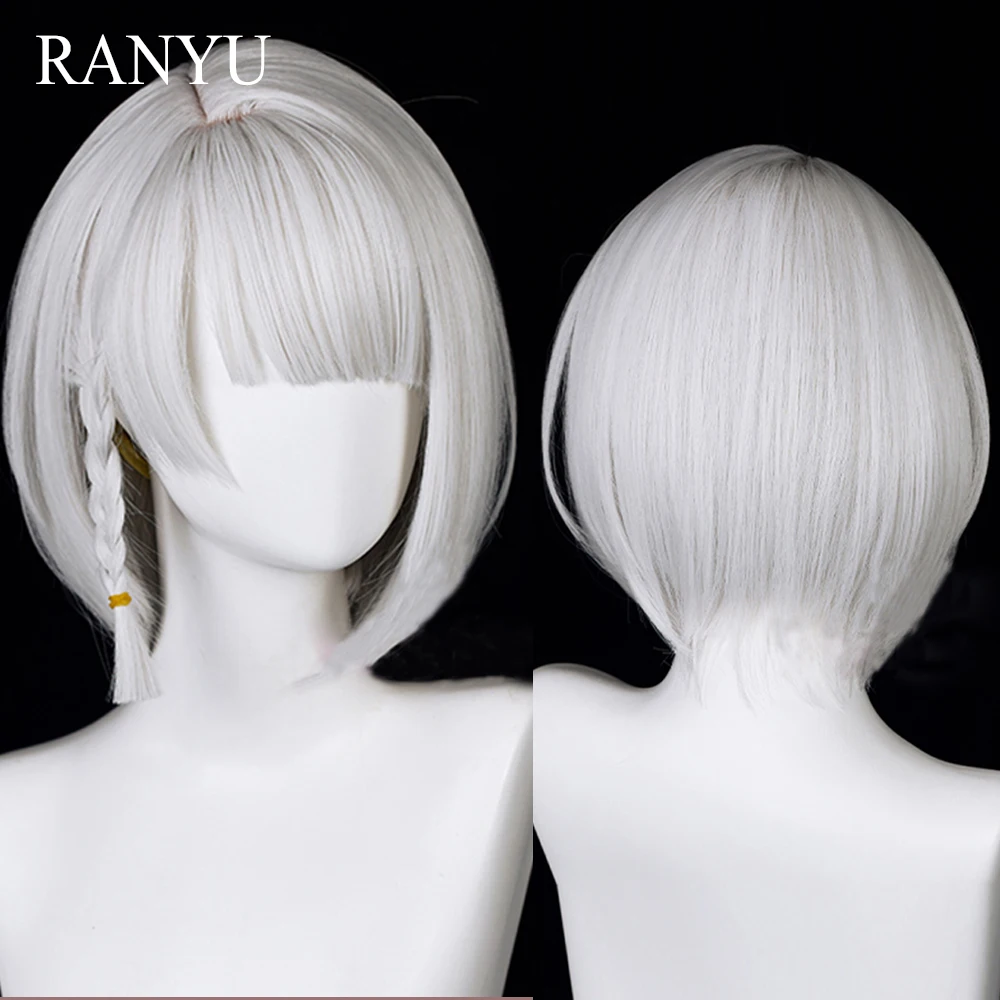 RANYU Zenless Zone Zero Anby Demara Wig Synthetic Short Straight Silvery White Braid Game Cosplay Hair Wig for Party