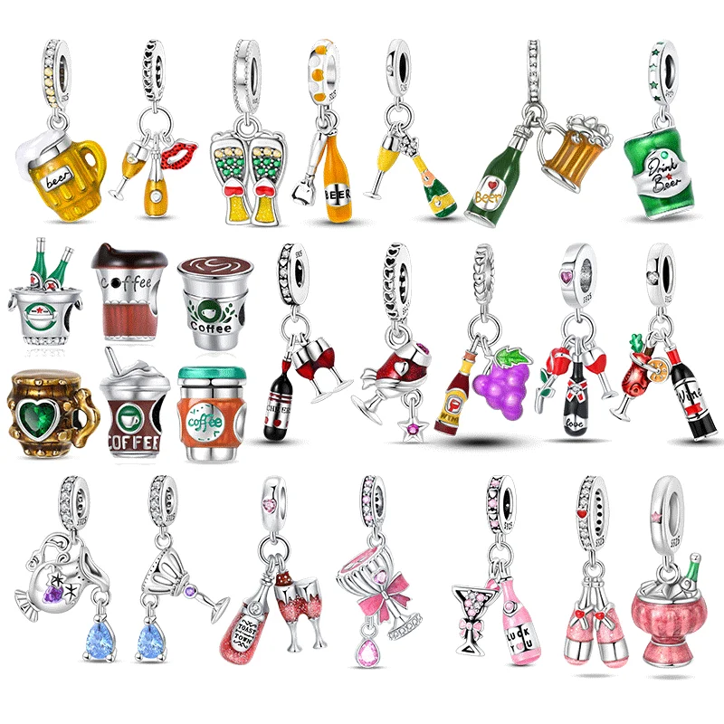 

Beautiful 925 Sterling Silver Tea Cup Wine Cup Beer Coffee Cup Bottle Charms Fit DIY Bracelet Necklace Lovely Gifts