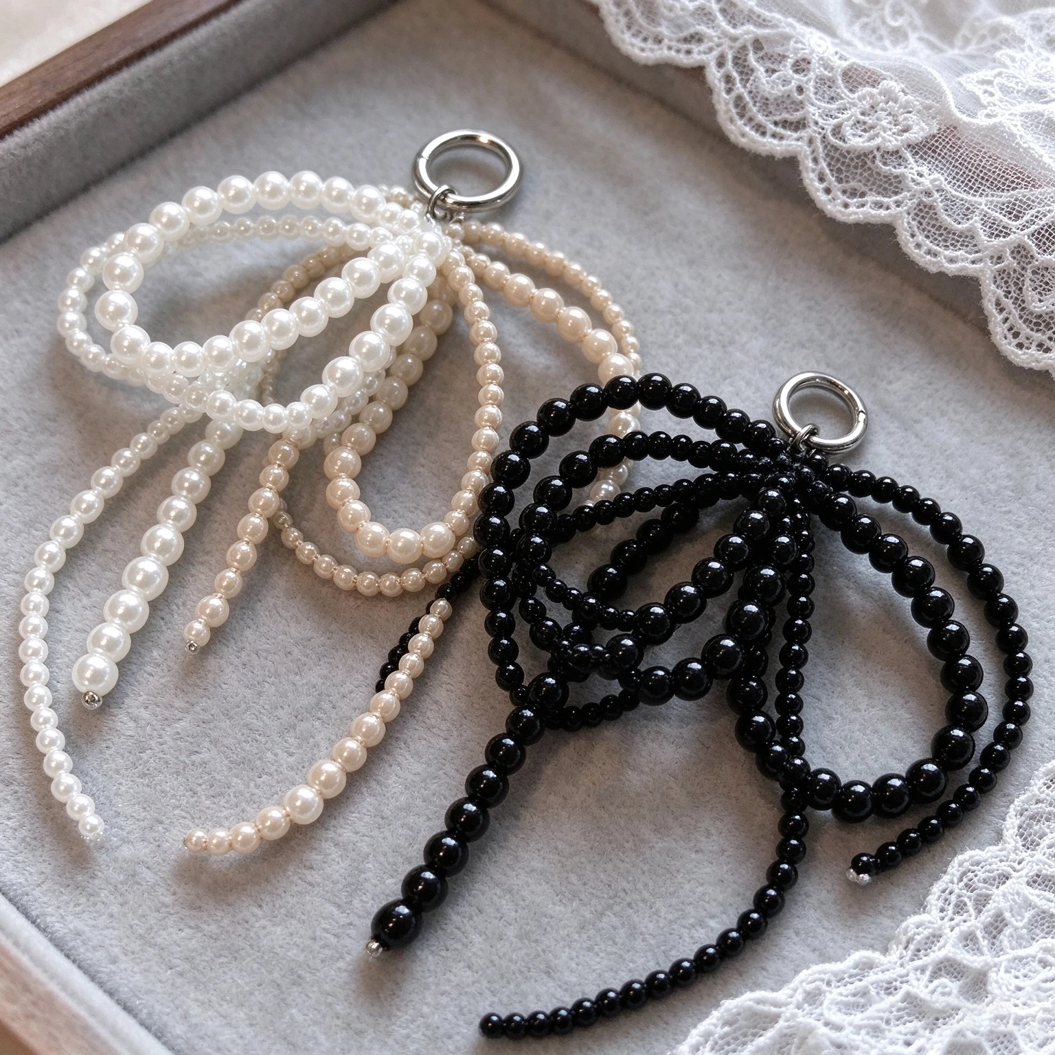 Handmade Shoes Clip Double Layered Pearl Bead Bowknot Charm Shoe Buckle Decoration Bag Pendant Bow Key Chain Accessories