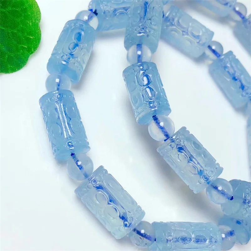 Natural Aquamarine Bucket Beads Bracelet Fashion Women Healing Jewelry Gemstone Reiki Energy Stone Holiday Gift 1pcs