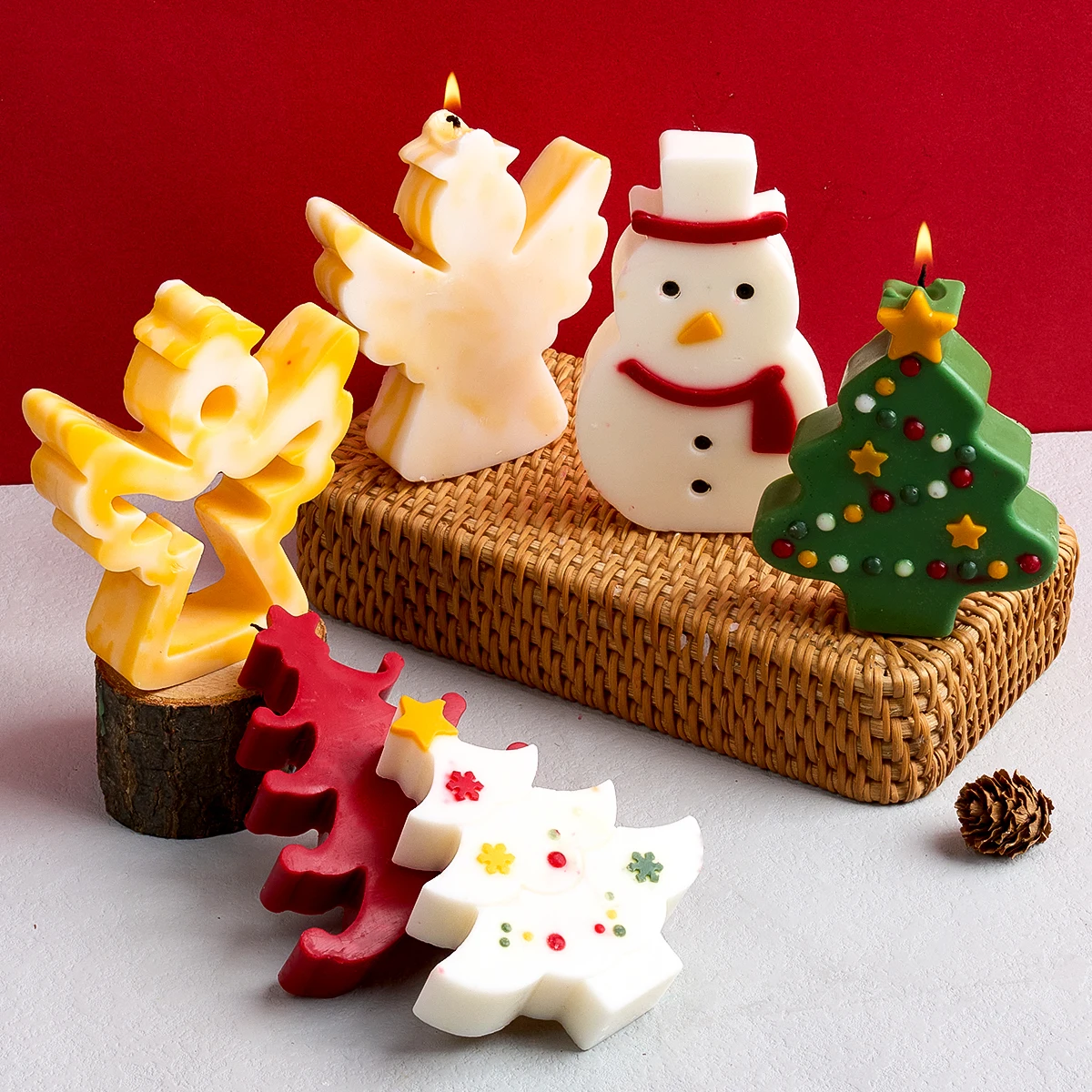 Christmas Tree Snowman Hollow Angel Silicone Candle Mold DIY Handmade Xmas Gift Ornaments Making Molds Home Decor Plaster Craft