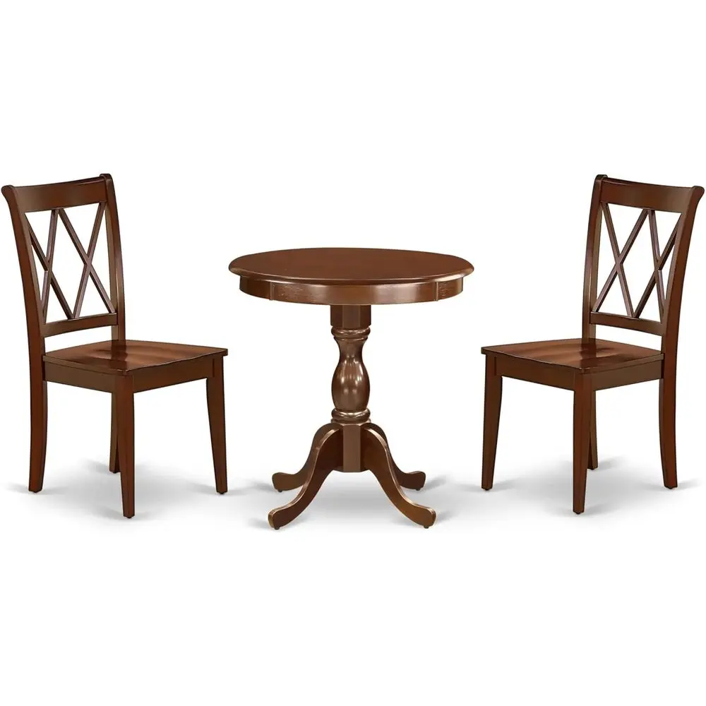 ESCL3-MAH-W 3 Piece Dinette Set or Small Spaces Contains a Round Dining Table with Pedestal and 2 Dining Chairs, 30x30 Inch, Maa
