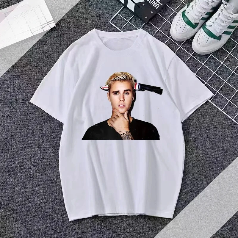 Harajuku Justin Bieber Printed Summer Casual Pop Short Sleeved Tees for Men 2024  Hip Hop Rapper Singer T Shirt streetwear