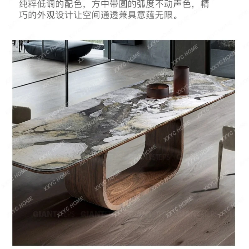 X-S  Natural Marble Dining Table Rectangular Modern Simple Light Luxury Retro Walnut Color Creative Dining Table HG