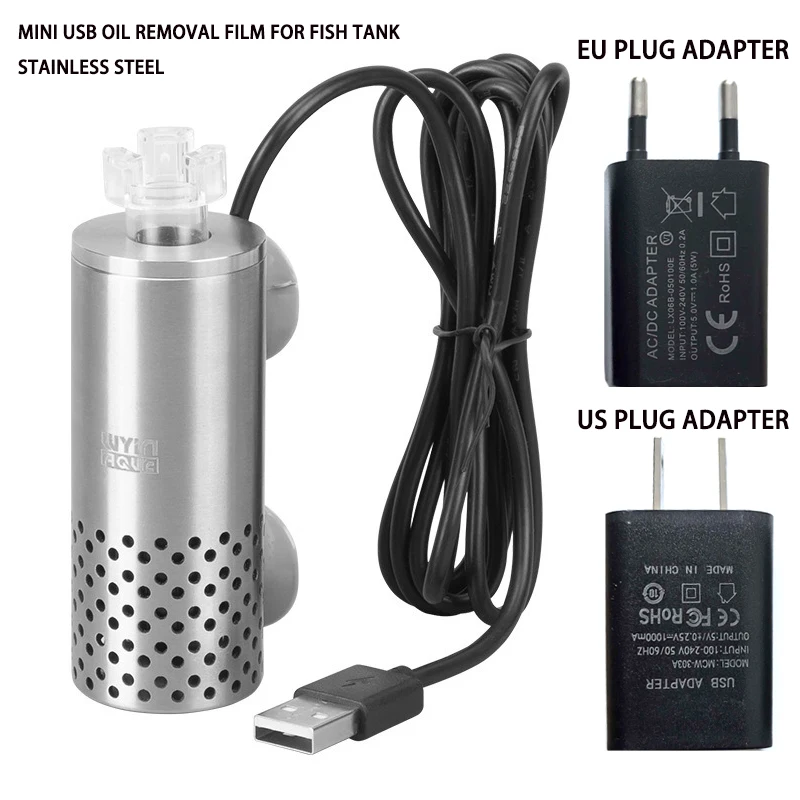 

Aquarium electric oil removal film fish tank stainless steel USB filter self-priming floating head oil film processor