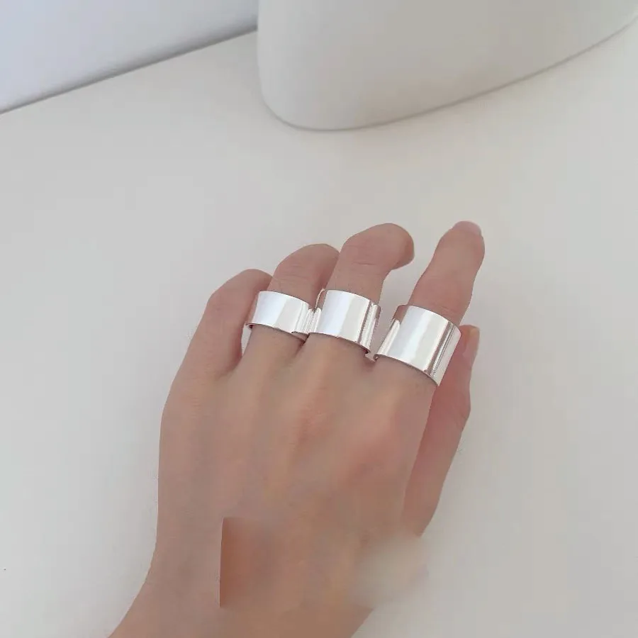BF CLUB 925 Sterling Silver Rings For Women Girl Female Open Minimalist Retro Wide Ring Creative Anillos Bague Fine Jewelry