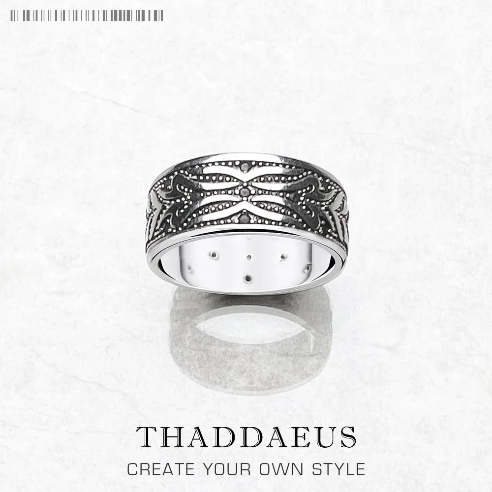 Rebellious Band Ring Black Tiger Pattern Fine Jewelry Dla kobiet Mężczyźni Zupełnie nowy prezent ze srebra próby 925