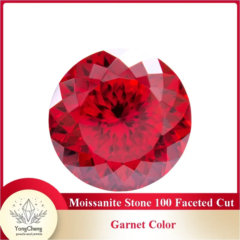 Moissanite Stone Round Shape 100 Faceted Cut Garnet Color Lab Grown Gemstone for Charms Women Jewelry with GRA Certificate